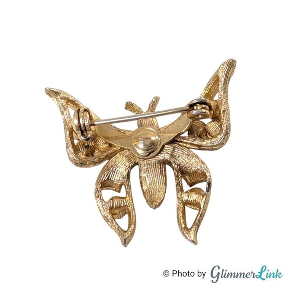 Vintage Butterfly Multicolor Pastel Rhinestone Dainty Figural Gold Tone Brooch - Picture 5 of 8